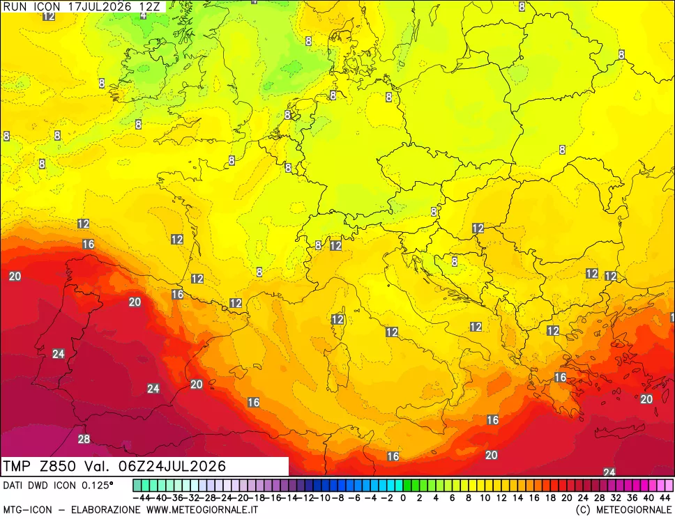mappa 850 hPa Temp