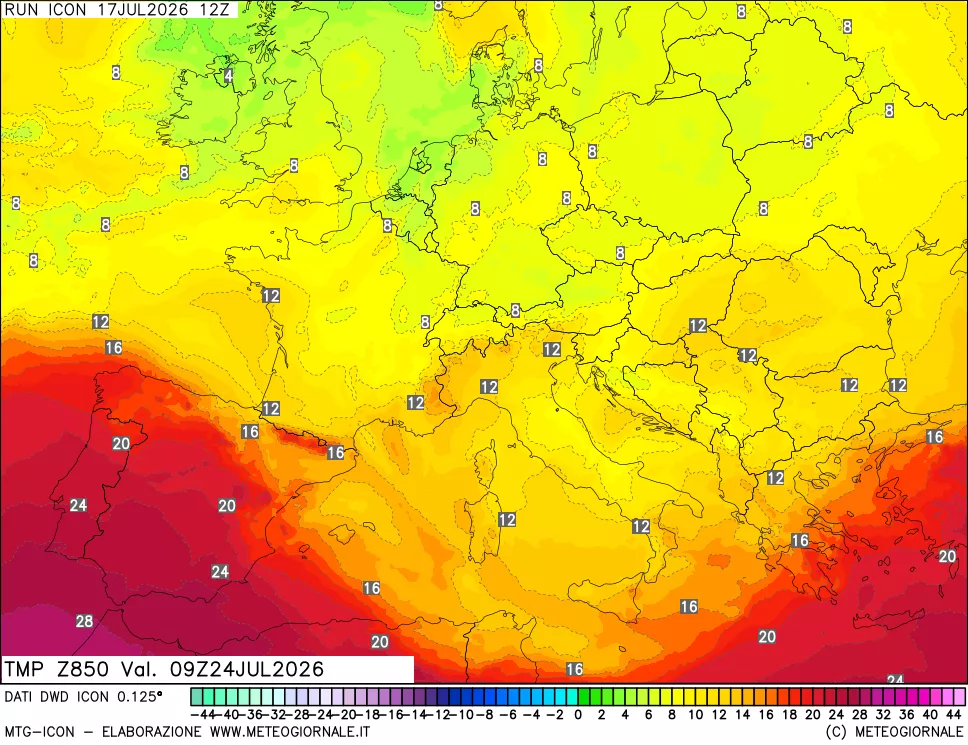 mappa 850 hPa Temp