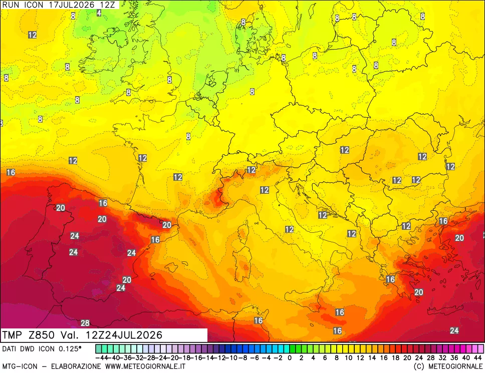 mappa 850 hPa Temp