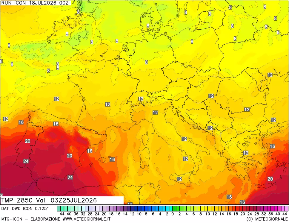 mappa 850 hPa Temp