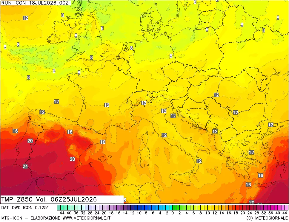 mappa 850 hPa Temp