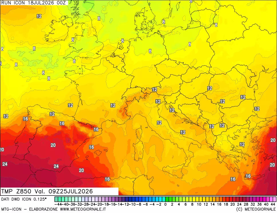 mappa 850 hPa Temp