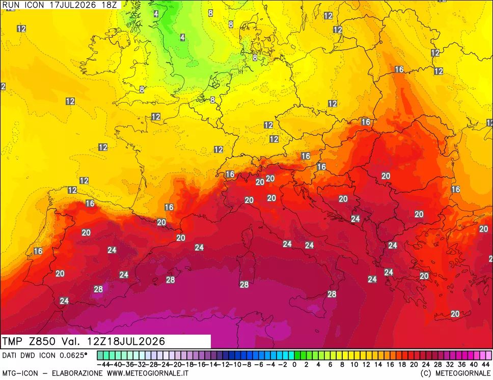 mappa 850 hPa Temp