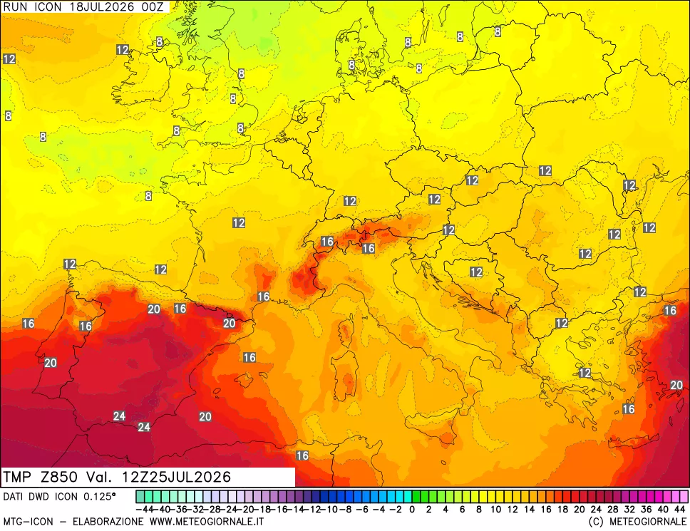 mappa 850 hPa Temp