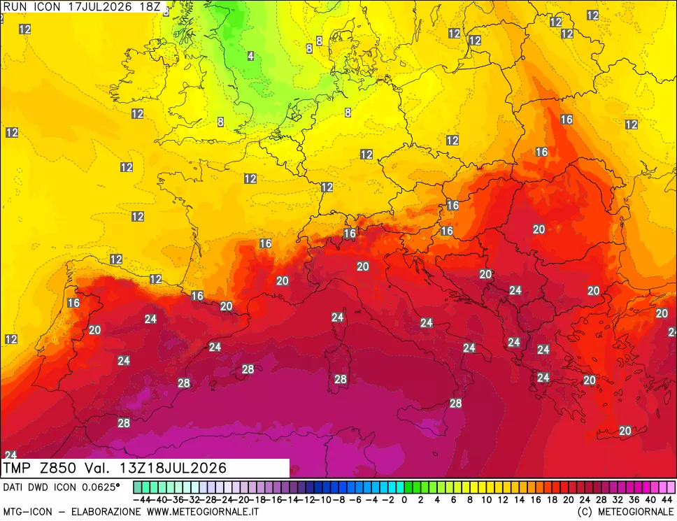 mappa 850 hPa Temp
