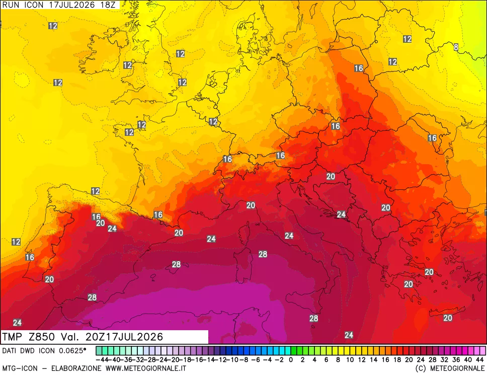 mappa 850 hPa Temp