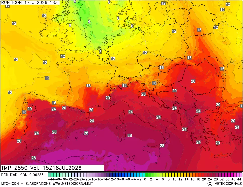 mappa 850 hPa Temp
