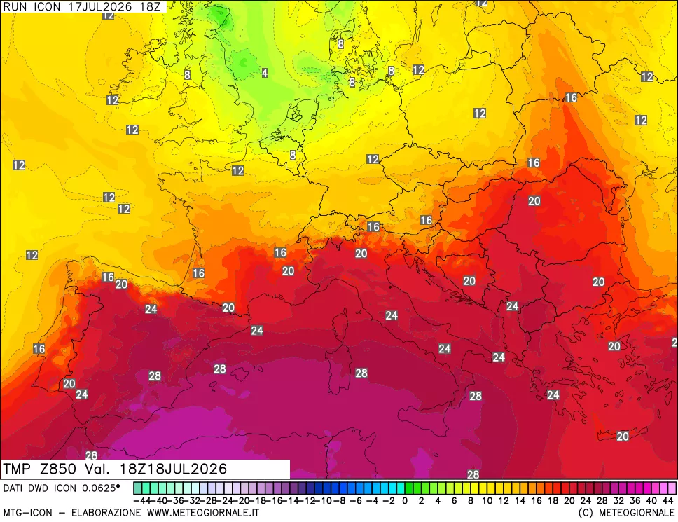 mappa 850 hPa Temp