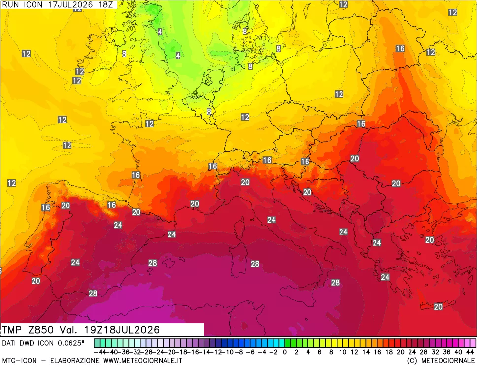 mappa 850 hPa Temp