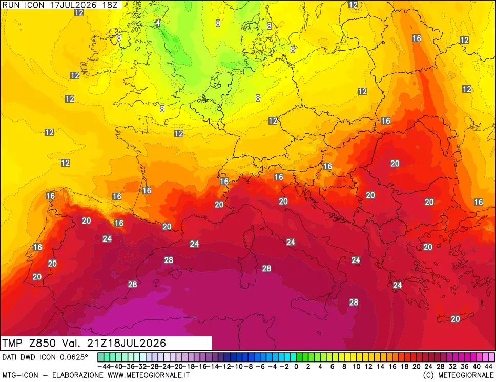 mappa 850 hPa Temp