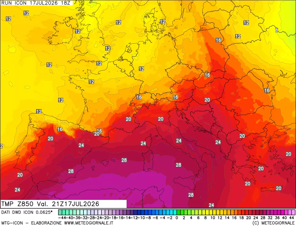 mappa 850 hPa Temp
