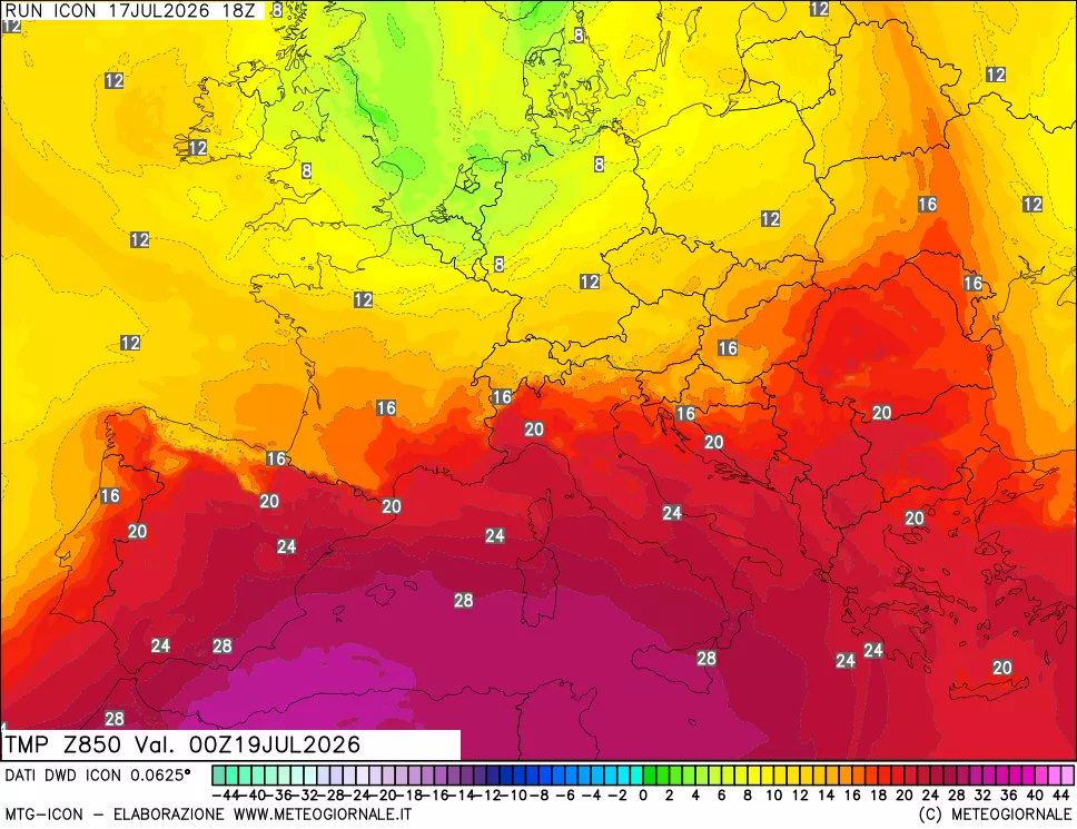 mappa 850 hPa Temp