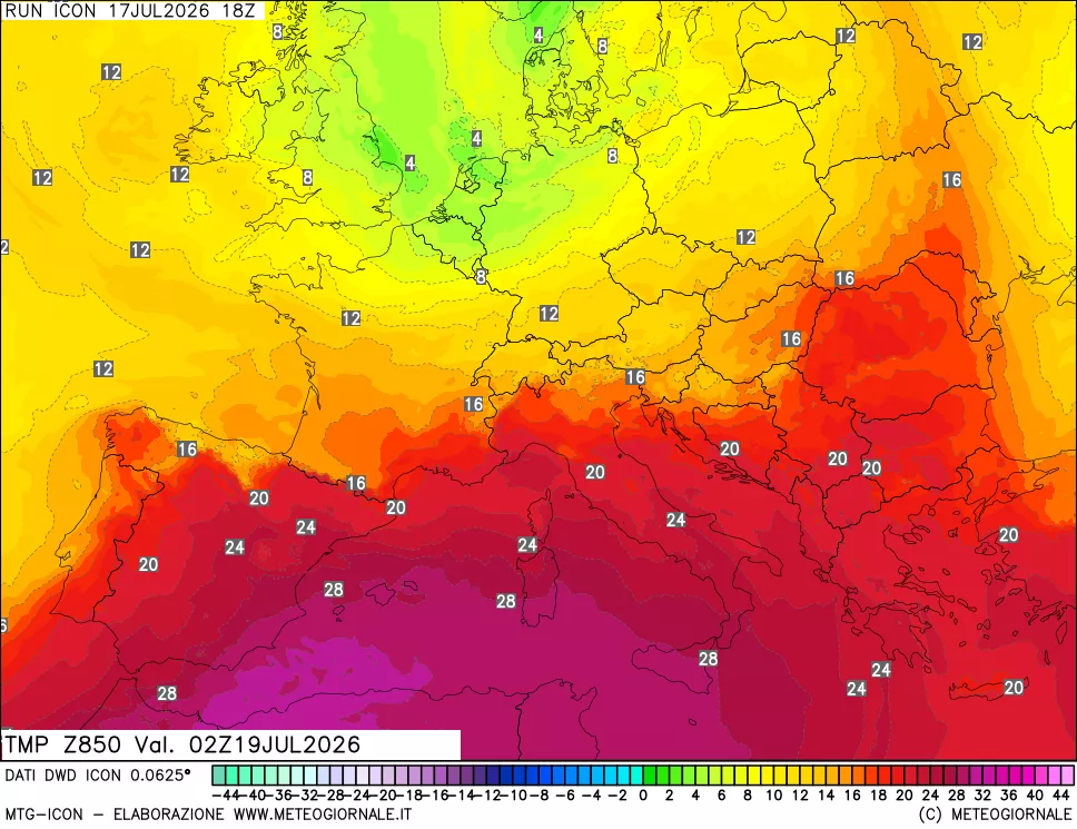 mappa 850 hPa Temp