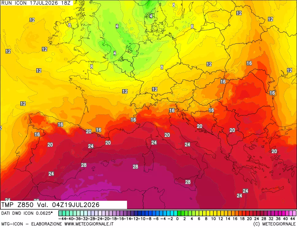 mappa 850 hPa Temp