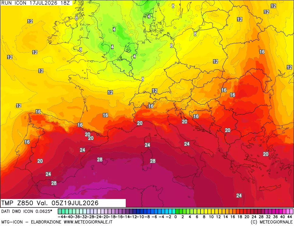mappa 850 hPa Temp