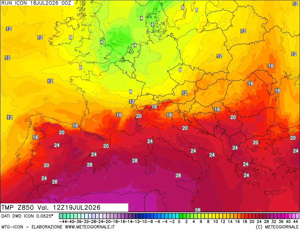 mappa 850 hPa Temp