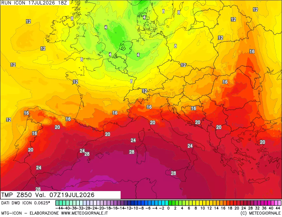 mappa 850 hPa Temp