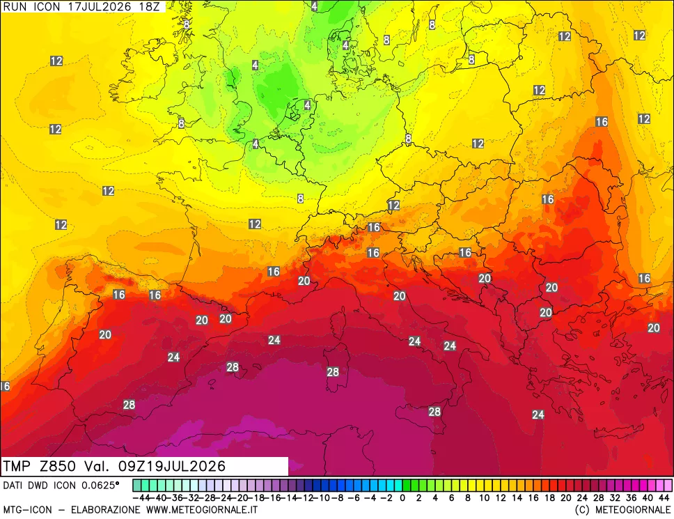 mappa 850 hPa Temp
