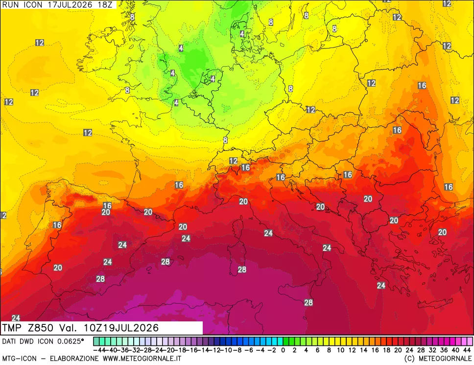 mappa 850 hPa Temp