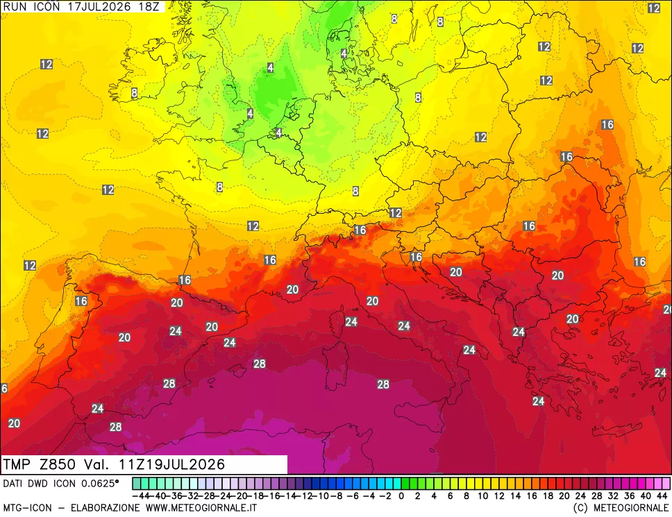 mappa 850 hPa Temp