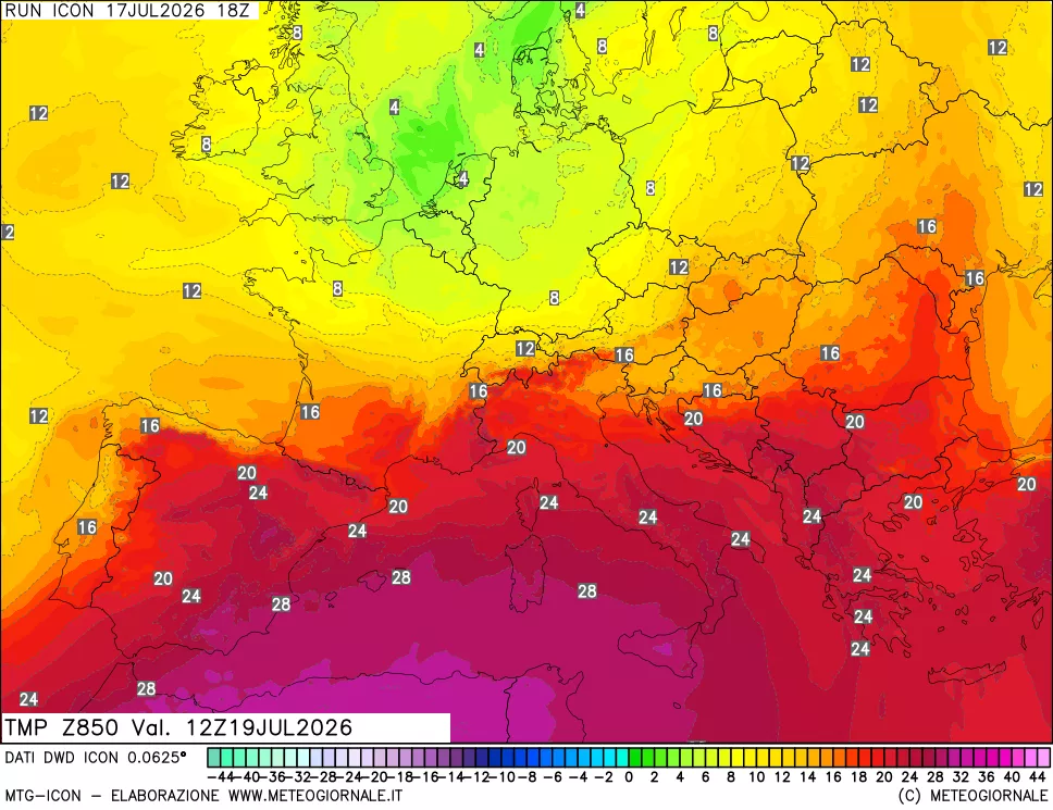 mappa 850 hPa Temp