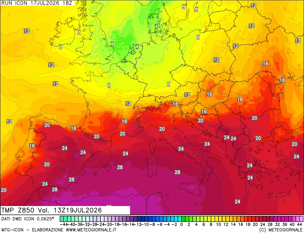 mappa 850 hPa Temp