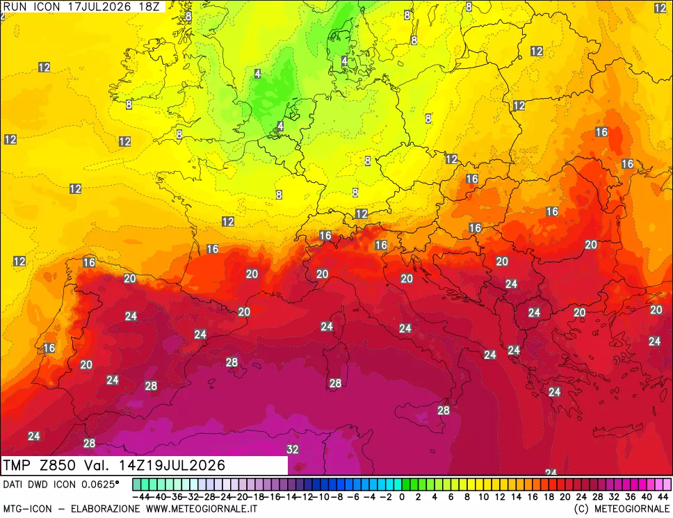 mappa 850 hPa Temp
