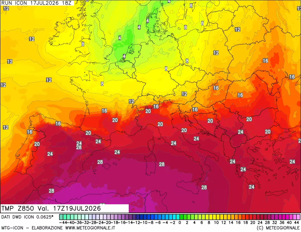 mappa 850 hPa Temp