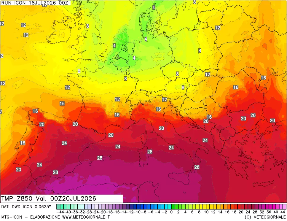 mappa 850 hPa Temp