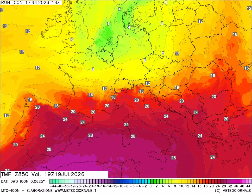 mappa 850 hPa Temp