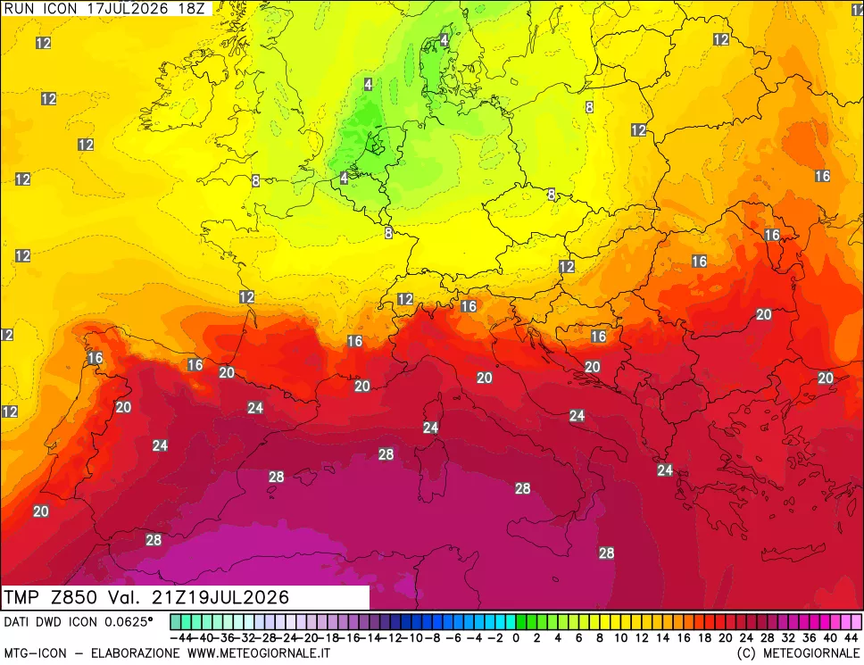 mappa 850 hPa Temp