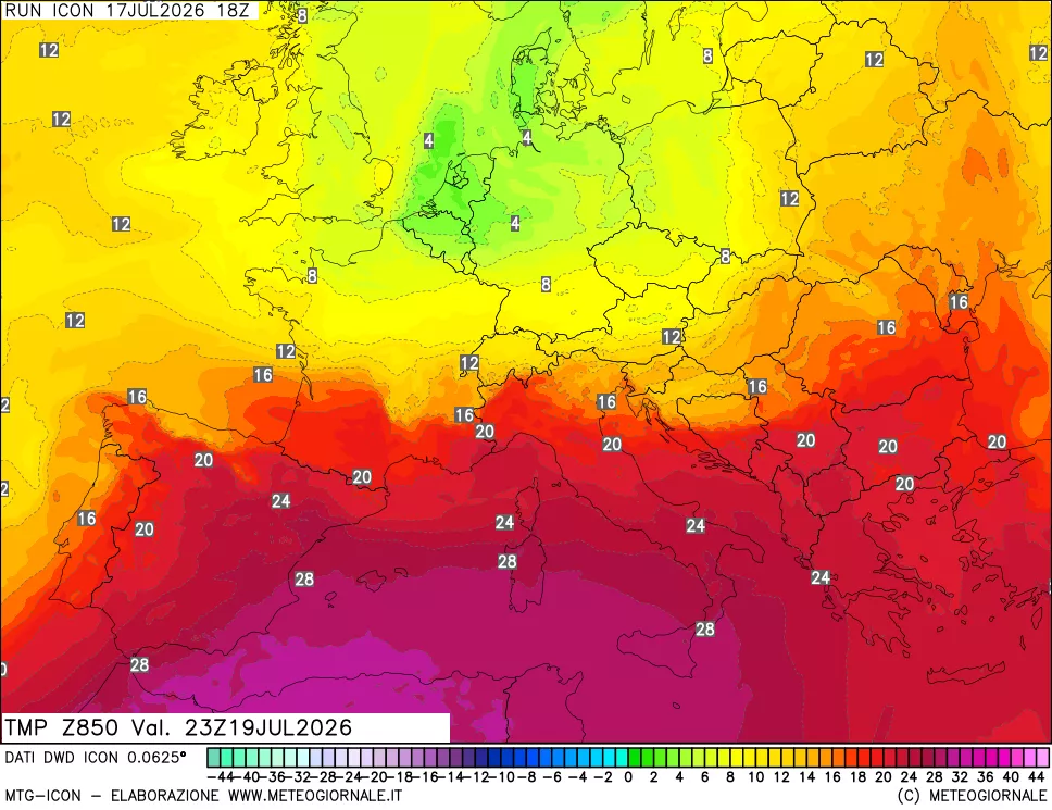 mappa 850 hPa Temp