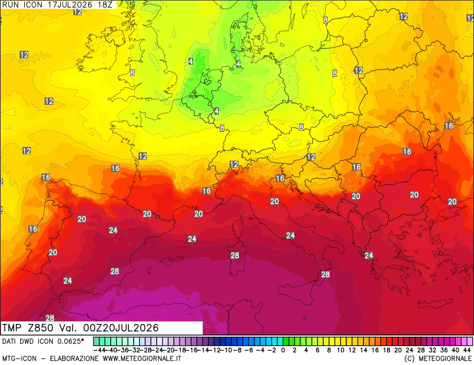 mappa 850 hPa Temp