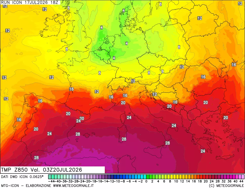 mappa 850 hPa Temp