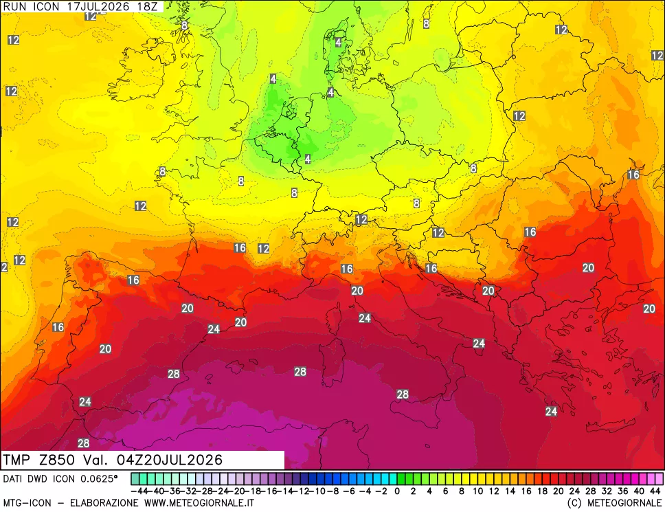 mappa 850 hPa Temp