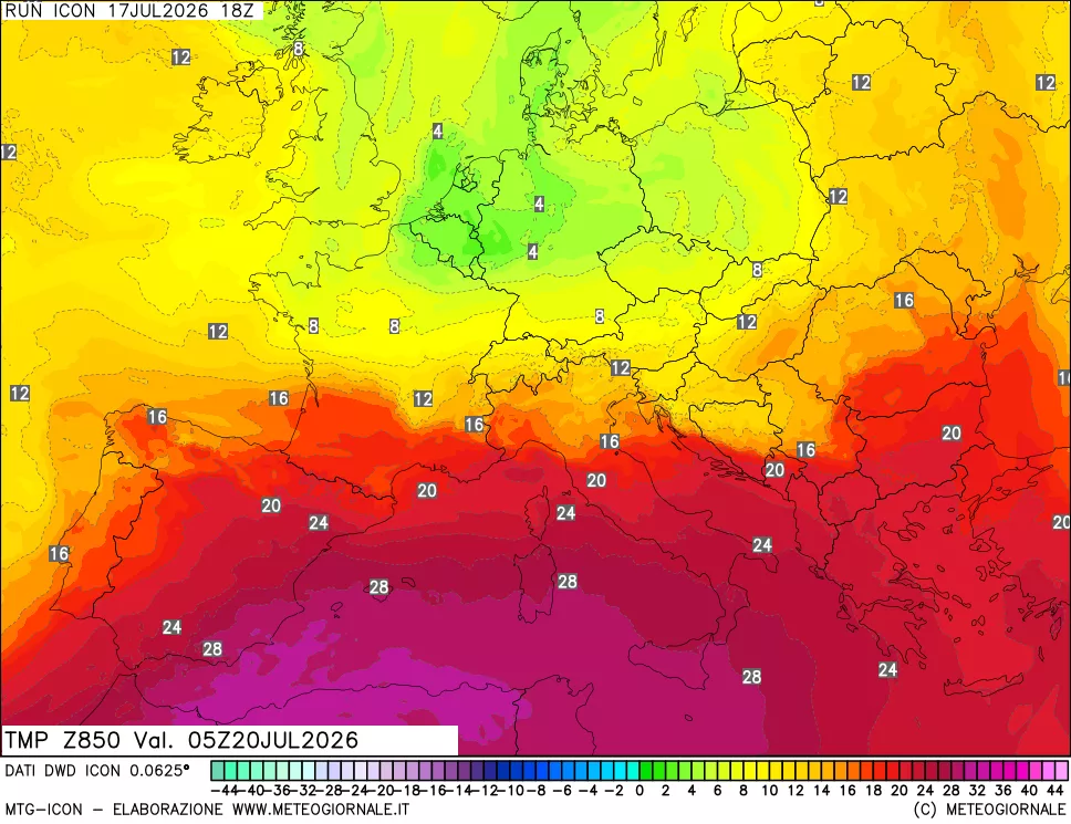 mappa 850 hPa Temp