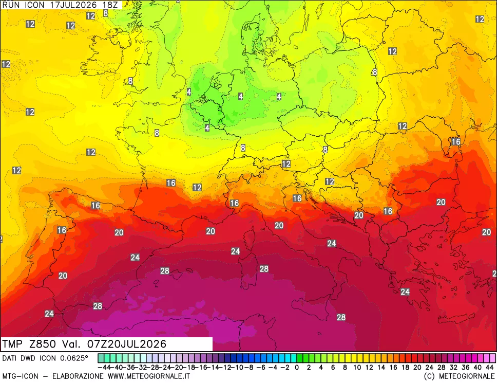 mappa 850 hPa Temp