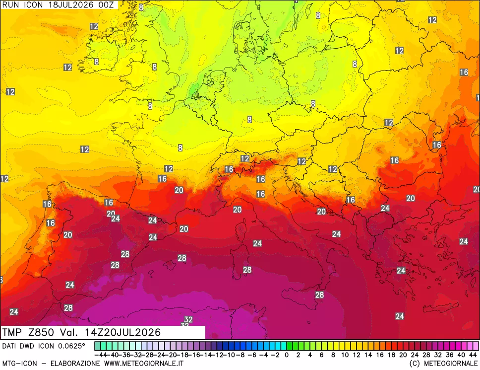 mappa 850 hPa Temp