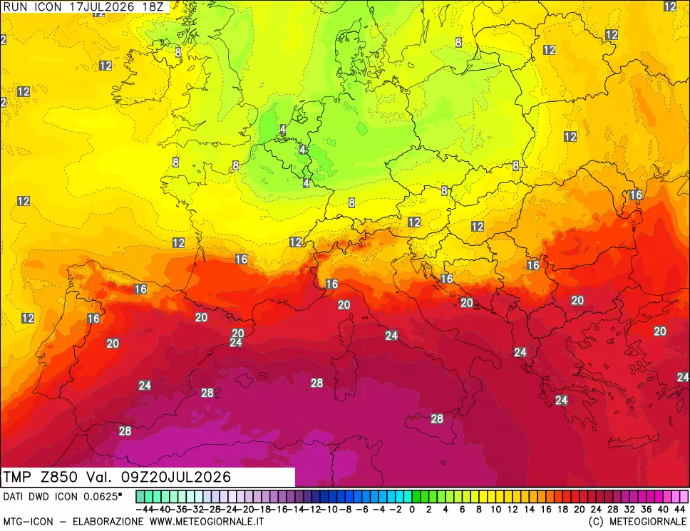 mappa 850 hPa Temp