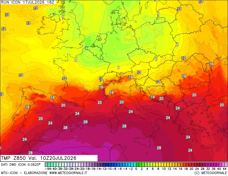 mappa 850 hPa Temp