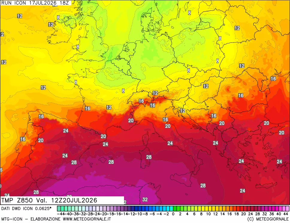 mappa 850 hPa Temp