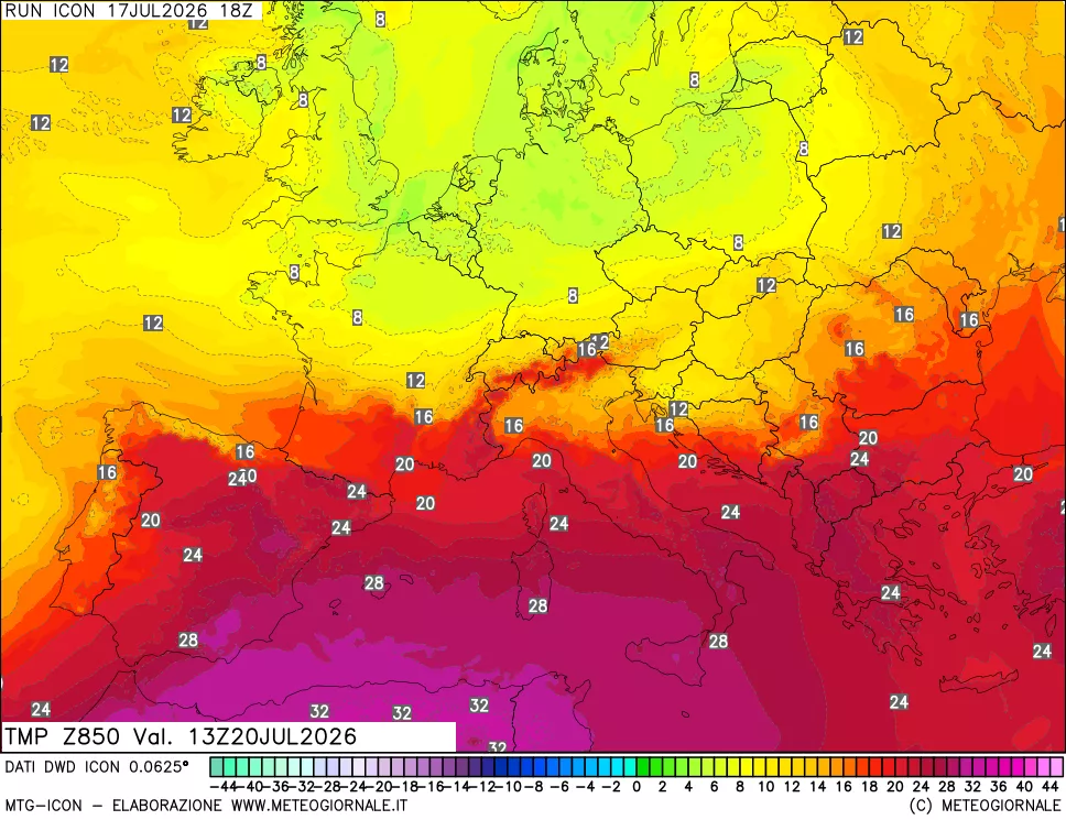 mappa 850 hPa Temp