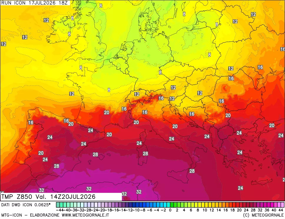 mappa 850 hPa Temp