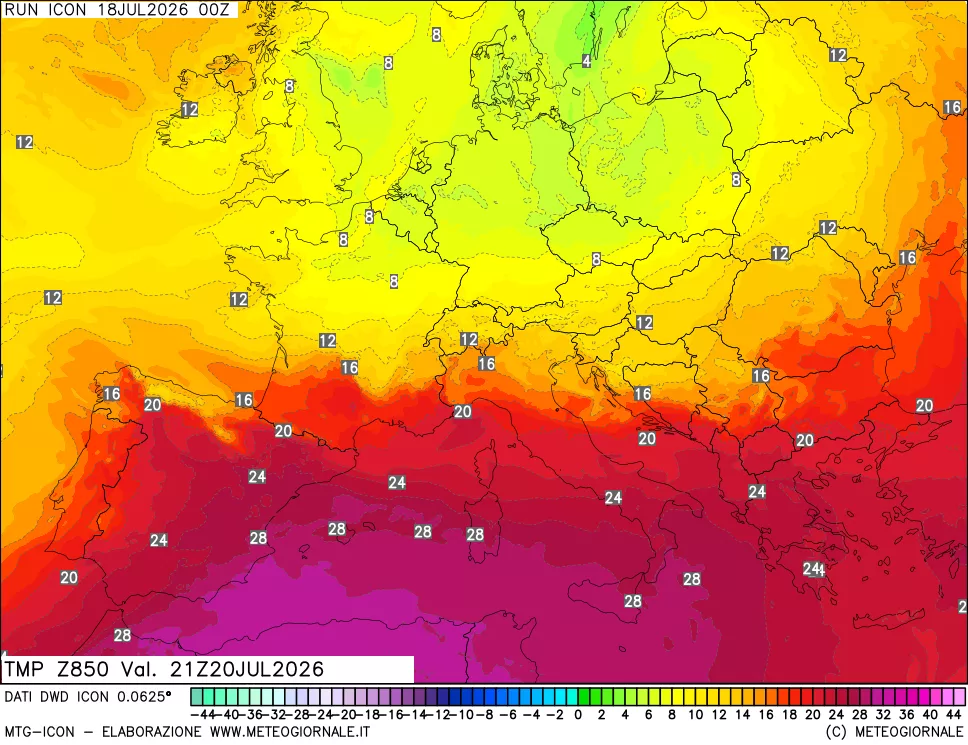 mappa 850 hPa Temp