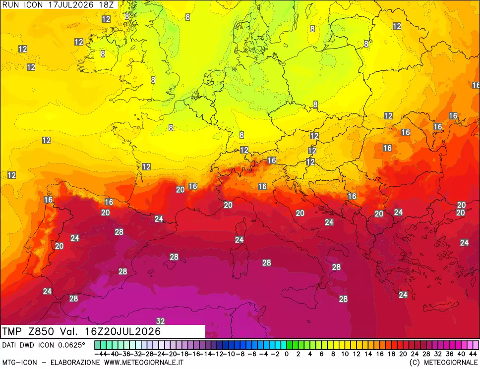 mappa 850 hPa Temp