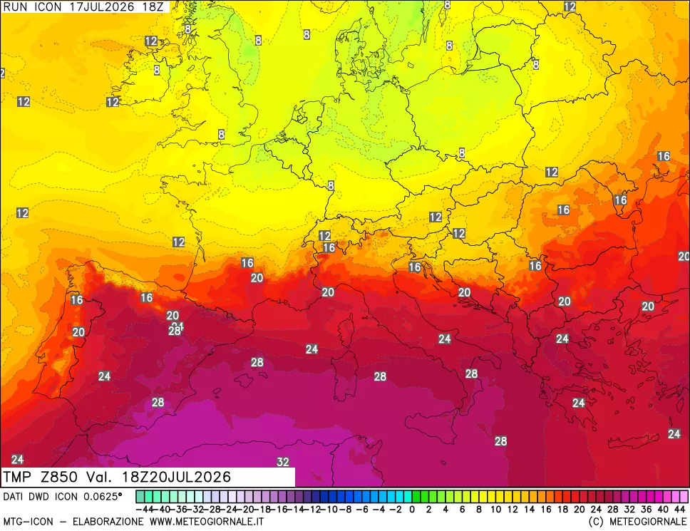 mappa 850 hPa Temp