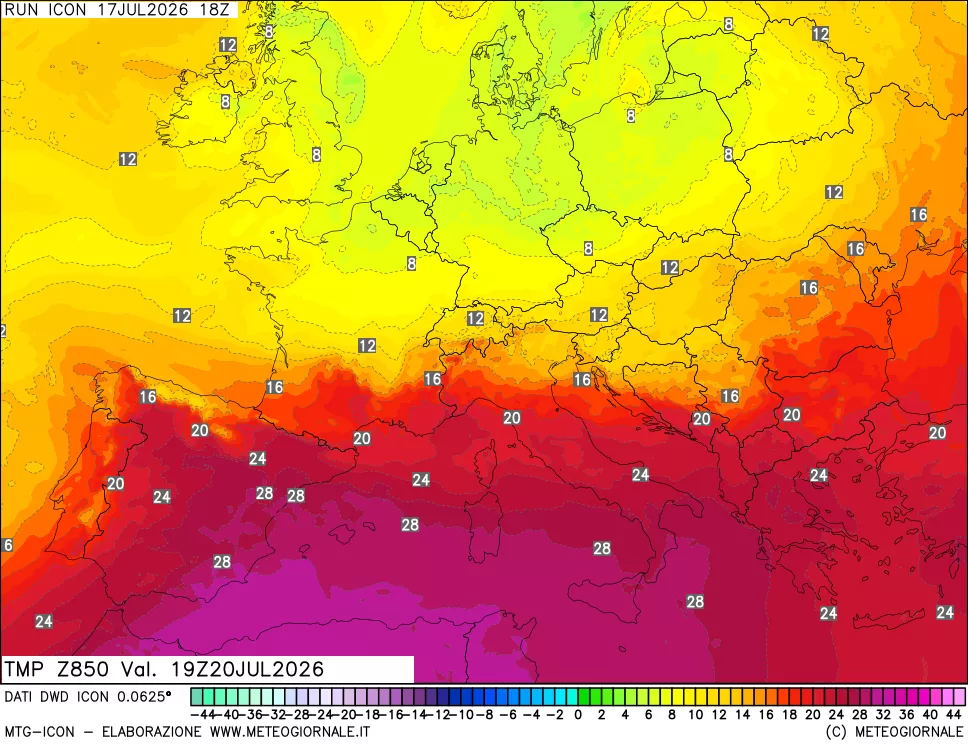 mappa 850 hPa Temp