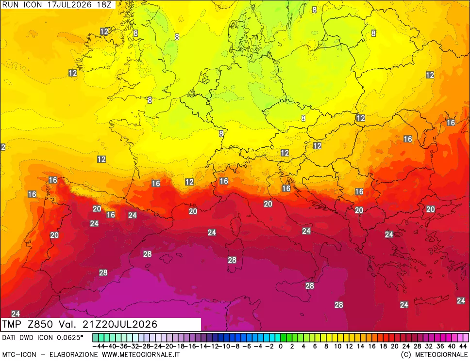 mappa 850 hPa Temp