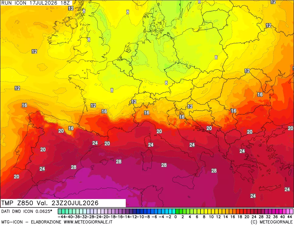 mappa 850 hPa Temp