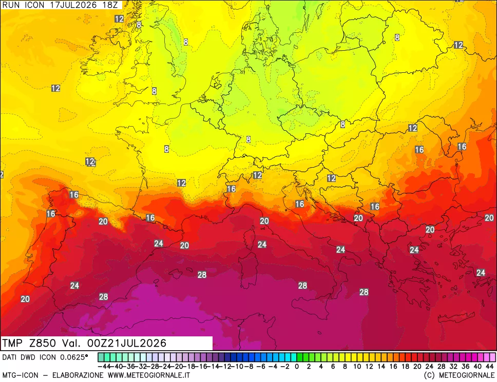 mappa 850 hPa Temp